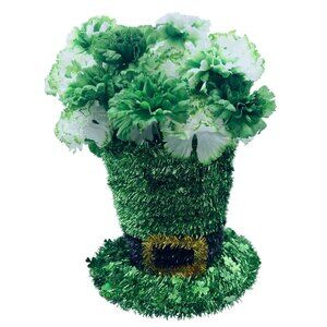 St Patrick Leprechaun Hat Centerpiece Green Tinsel Floral Decor